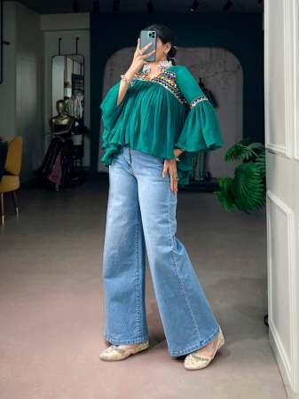 Handcrafted Mirror  Rama Colour Navratri Top