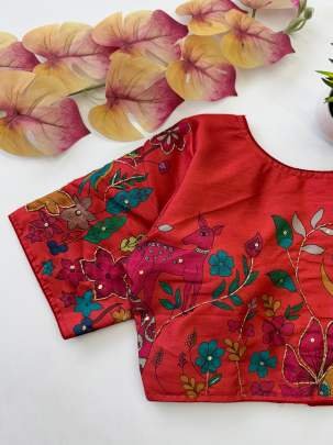 Handcrafted Work Red Colour Ready Made Blouse