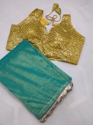 HandWork HOTFIX Lace With Embroidery Lace Border Tissue Silk Saree