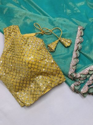 HandWork HOTFIX Lace With Embroidery Lace Border Tissue Silk Saree