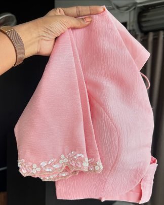 Handwork Pink Saree With Blouse