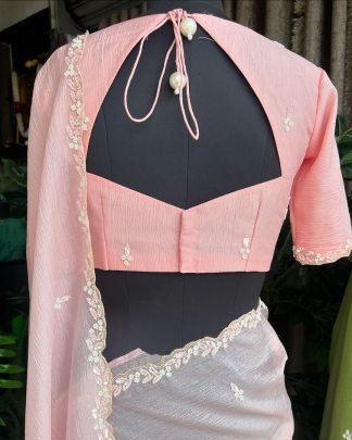 Handwork Pink Saree With Blouse