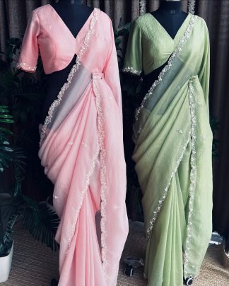 Handwork Pink Saree With Blouse