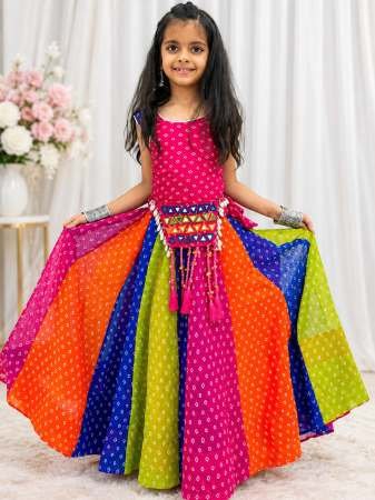 Handwork Real Codi Multi Colour Kids Navrtri Lehenga