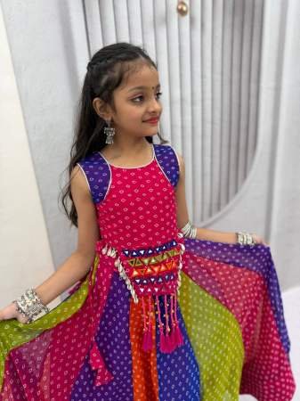 Handwork Real Codi Multi Colour Kids Navrtri Lehenga