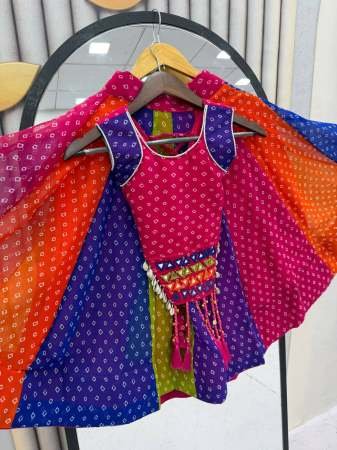 Handwork Real Codi Multi Colour Kids Navrtri Lehenga
