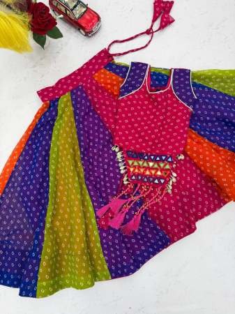 Handwork Real Codi Multi Colour Kids Navrtri Lehenga