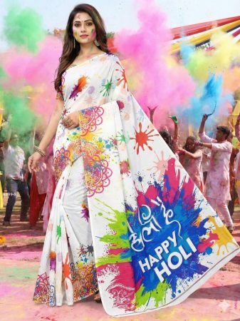 Happy Holi Print Saree For Holi 