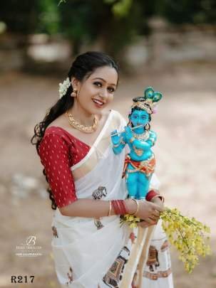 Hathi Digital Printed Linen Saree