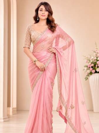 Heavy Beads work Baby Pink Colour Saree