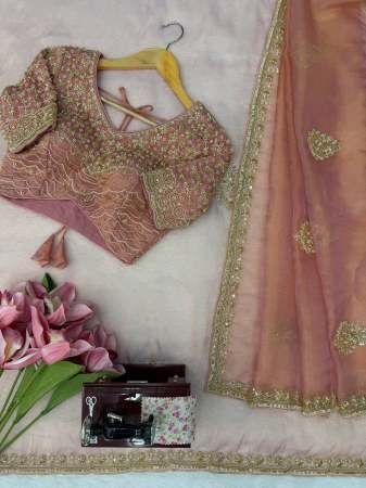 Heavy Beads work Baby Pink Colour Saree
