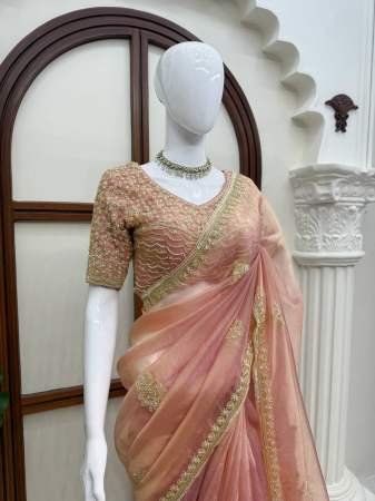 Heavy Beads work Baby Pink Colour Saree