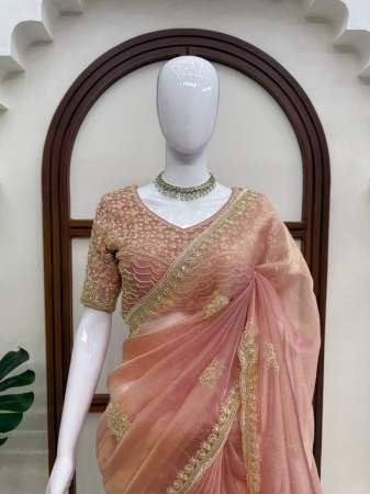 Heavy Beads work Baby Pink Colour Saree