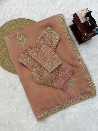 Heavy Beads work Baby Pink Colour Saree