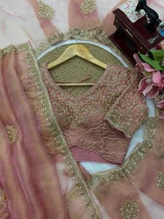 Heavy Beads work Baby Pink Colour Saree