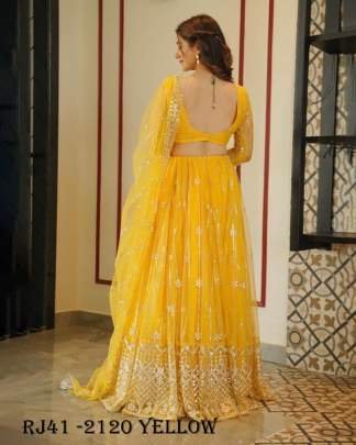 Heavy Butterfly Net Yellow Embroidery Work Lehenga Choli