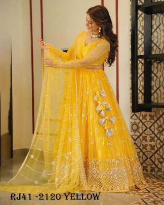 Heavy Butterfly Net Yellow Embroidery Work Lehenga Choli