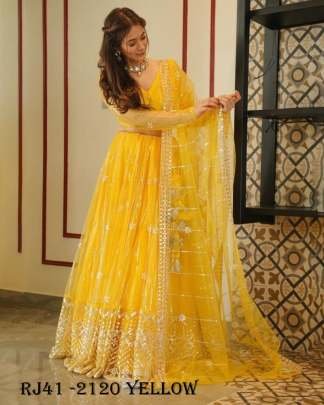 Heavy Butterfly Net Yellow Embroidery Work Lehenga Choli