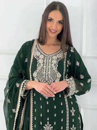 Heavy Chinnon Silk Dark  Green Colour Sharara Suit