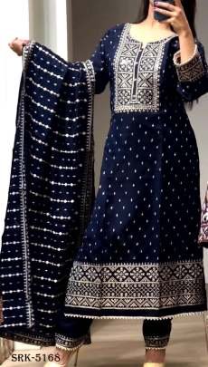 Heavy Chinon Embroidery Sequence Blue Palazzo Suit