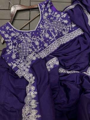 Heavy Chinon Silk Purple Embroidery Cording ready to wear Saree