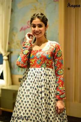 Heavy Digital Printed Cotton Silk White Long Gown