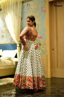 Heavy Digital Printed Cotton Silk White Long Gown