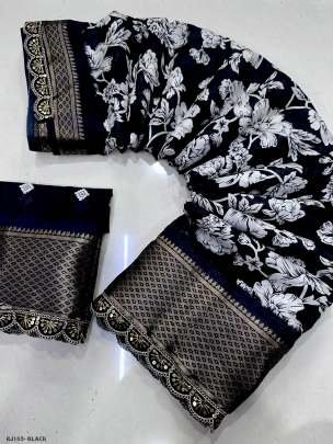 Heavy Dola Silk Black Colour lace Flowers Saree With Blouse