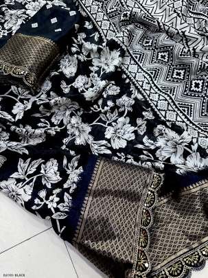 Heavy Dola Silk Black Colour lace Flowers Saree With Blouse