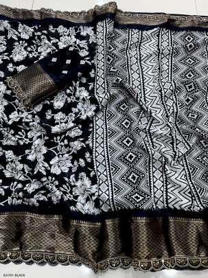 Heavy Dola Silk Black Colour lace Flowers Saree With Blouse