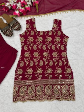 Heavy Embroidered Maroon Sharara Suit