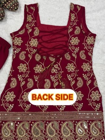 Heavy Embroidered Maroon Sharara Suit