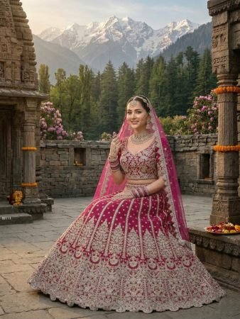 Heavy Embroidered Pink Bridal Lehenga Choli for Women