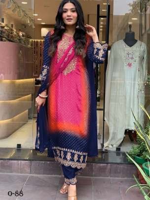 Navy Blue Kurti Pant Set With Embroidered Work