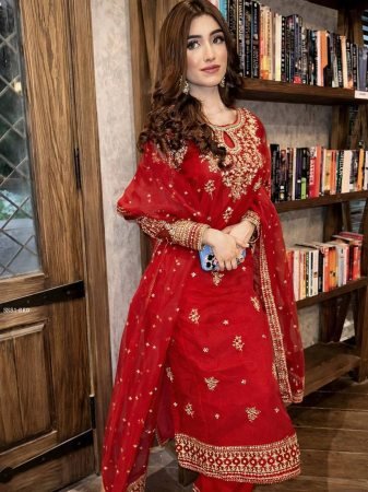 Heavy Embroidery Organza Silk Kurti Set For Wedding 