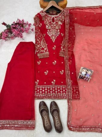 Heavy Embroidery Organza Silk Kurti Set For Wedding