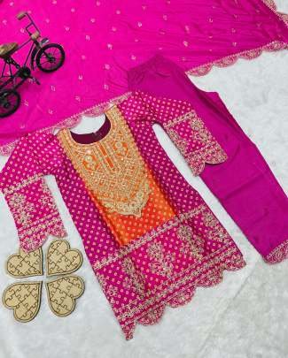 Heavy Embroidery Sequence Work Kid Top Bottom And Dupatta Set