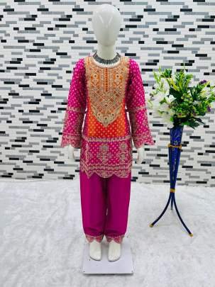 Heavy Embroidery Sequence Work Kid Top Bottom And Dupatta Set