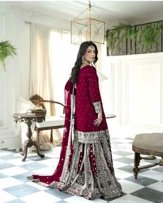 Heavy Embroidery Sequence Work Red Gharara Suit