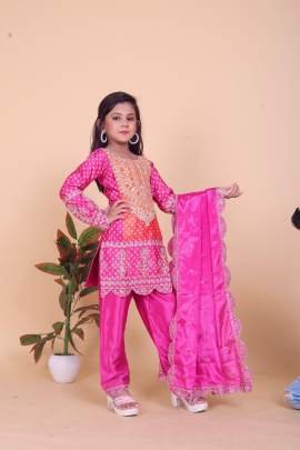 Heavy Embroidery Sequence Work Kid Top Bottom And Dupatta Set