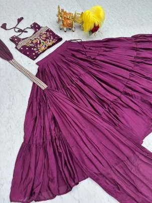 Heavy Embroidery Thread Work Wine Lehenga Choli Dupatta With Koti