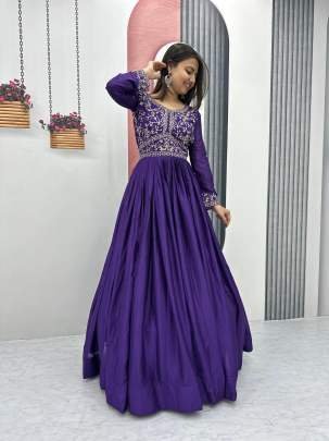 Heavy Embroidery Work Chinon Gown