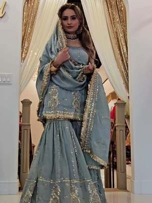 Heavy Embroidery Work Grey Sharara Suit For Women