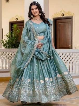Heavy Embroidery Work Sky Blue Colour Lehenga Choli Set
