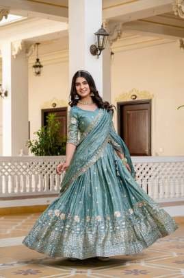 Heavy Embroidery Work Sky Blue Colour Lehenga Choli Set