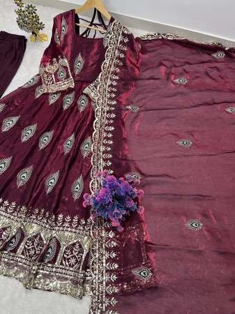 Heavy Fandy Silk Maroon Colour Anarkali Suit