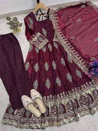 Heavy Fandy Silk Maroon Colour Anarkali Suit