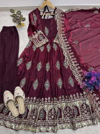 Heavy Fandy Silk Maroon Colour Anarkali Suit