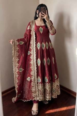 Heavy Fandy Silk Maroon Colour Anarkali Suit