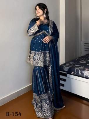 Heavy Faux Georgette Sharara Suit Embroidery And Sequence Work